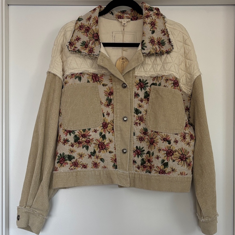 NWT POL Contrast Quilt Panel Corduroy Jacquard Jacket in Beige (Price Firm) - Picture 4 of 10
